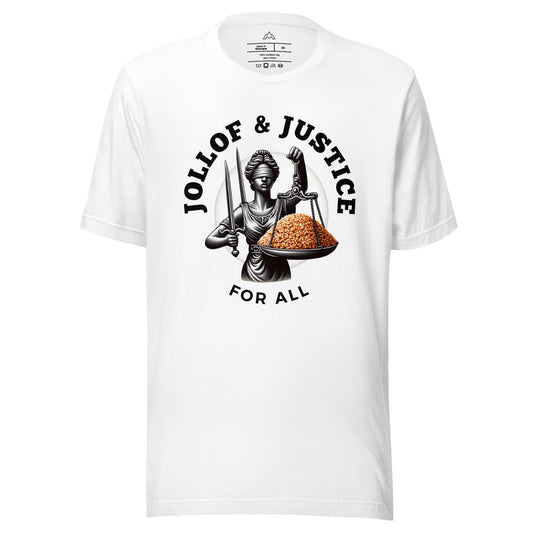 Jollof & Justice For All White Unisex Tee