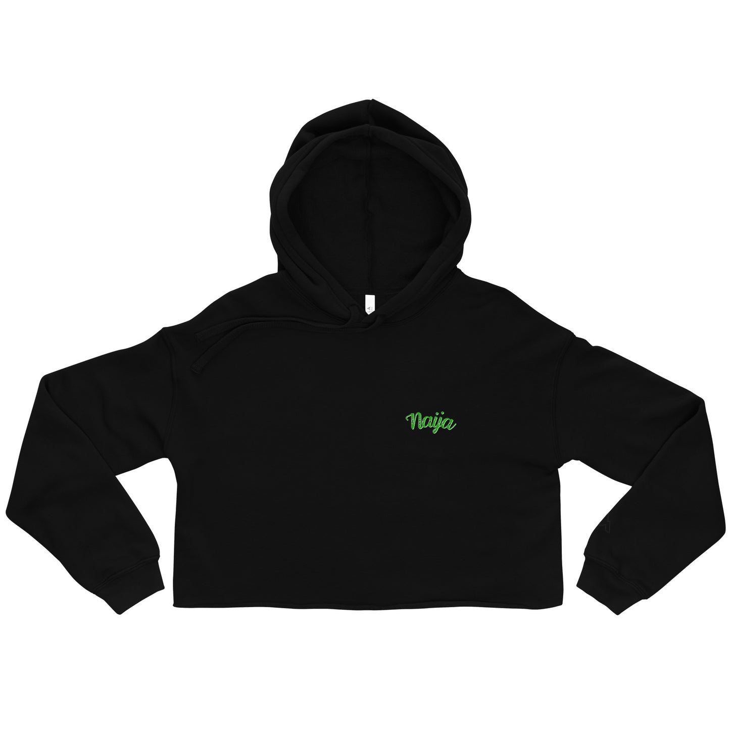 Naija Embroidered Pocket Badge Black Crop Hoodie